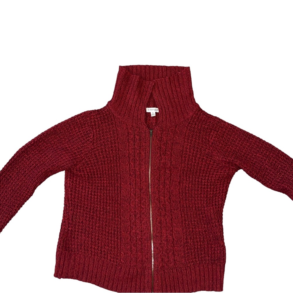 St Johns Chunky Zip Up Sweater  Cozy Core Fall Cabincore Burgundy Knit Jacket XL